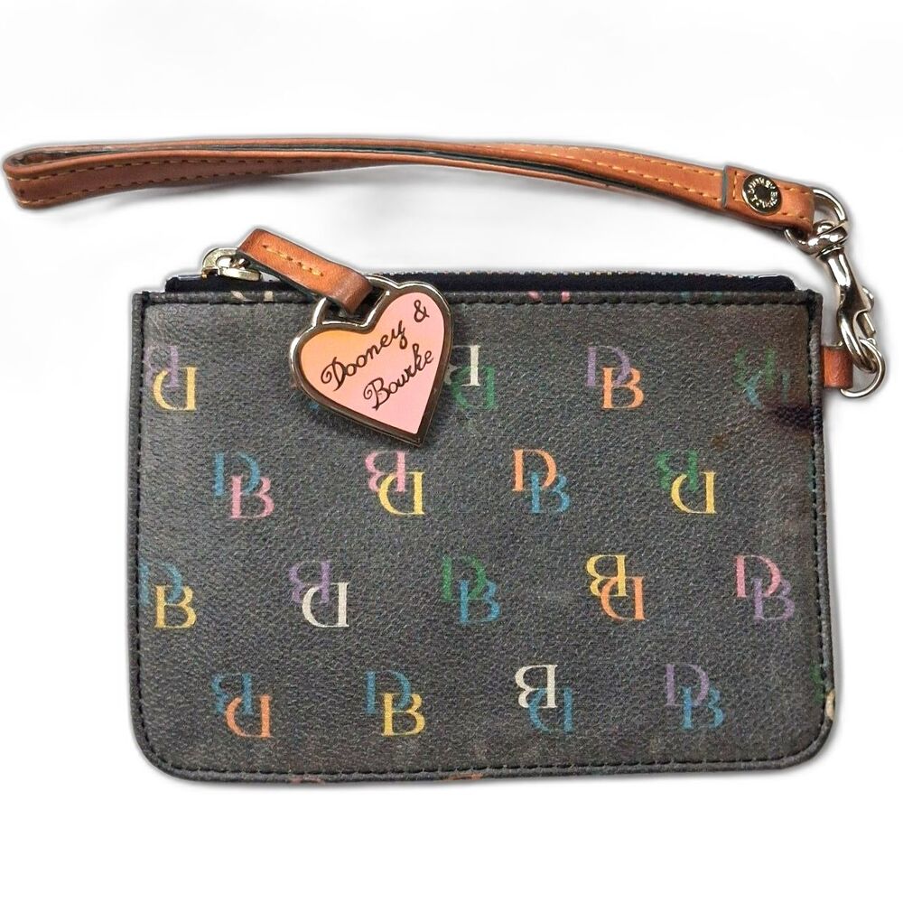 Vintage Dooney & Bourke Rainbow Monogram It Bag Wristlet Wallet Pouch